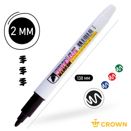 Маркер для белых досок Multi Board Slim чёрный, пулевидный, 2,0 мм WB-505 (Crown®) Корея (Crown®) Корея