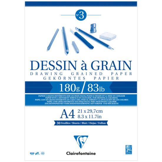 Скетчбук Clairefontaine \"Dessin a grain\", 30л., А4, на гребне, 180г/м2, мелкозернистая (Франция)