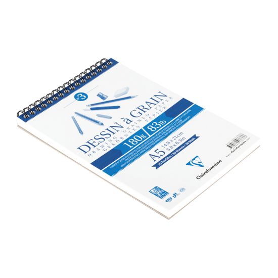 Скетчбук Clairefontaine \"Dessin a grain\", 30л., А5, на гребне, 180г/м2, мелкозернистая (Франция)
