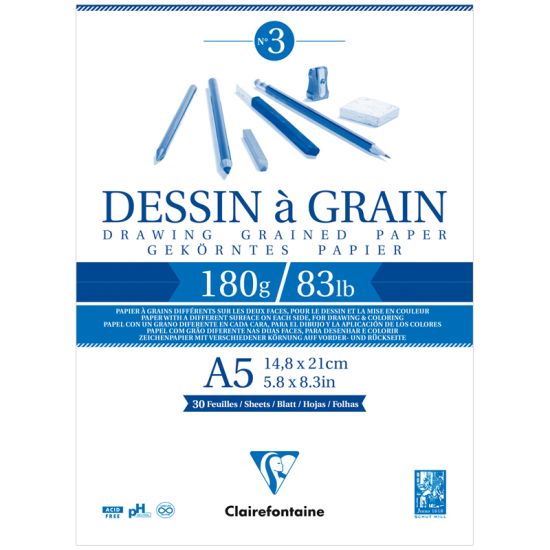 Скетчбук Clairefontaine \"Dessin a grain\", 30л., А5, на склейке, 180г/м2, мелкозернистая (Франция)