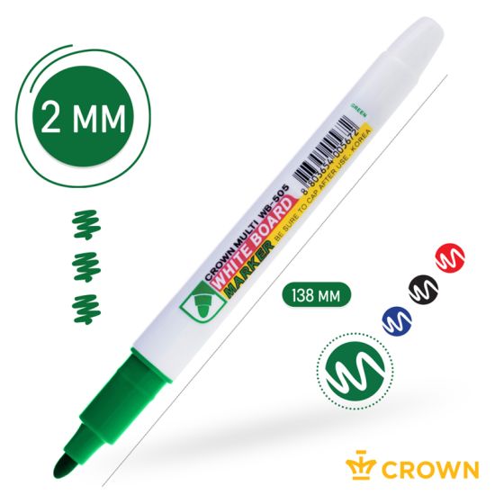 Маркер для белых досок Multi Board Slim зелёный, пулевидный, 2,0 мм WB-505 (Crown®) Корея