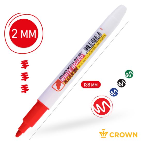 Маркер для белых досок Multi Board Slim красный, пулевидный, 2,0 мм WB-505 (Crown®) Корея