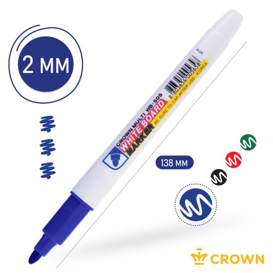 Маркер для белых досок Multi Board Slim синий, пулевидный, 2,0 мм WB-505 (Crown®) Корея