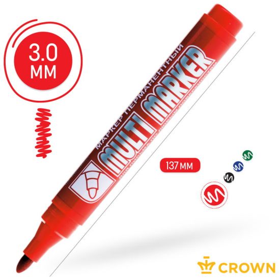 Маркер перманентный Multi Marker красный, пулевидный, 3,0 мм CPM-800 (Crown®) Корея